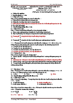 Đề kiểm tra chất lượng giữa học kì I Vật lí lớp 10 - Năm học 2016-2017 - Nguyễn Thị Bích